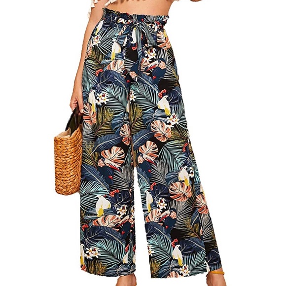 Pants - Wide Leg Pants Palazzo Tropical Vacation Beach